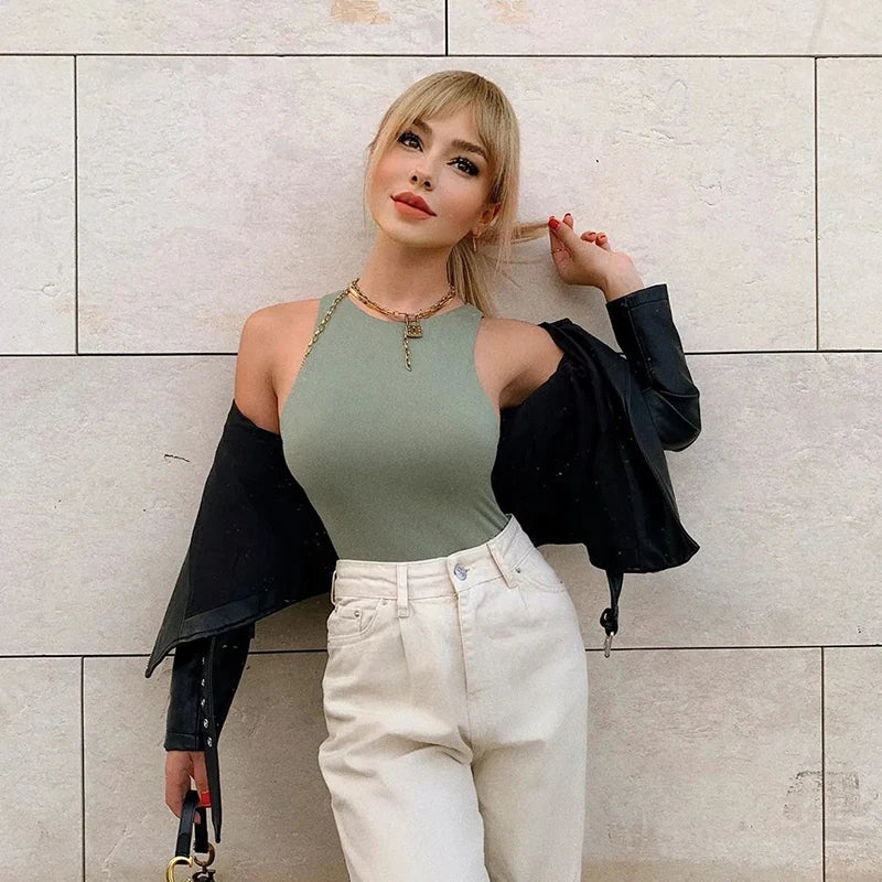 Slim Elastic Khaki Bodysuit